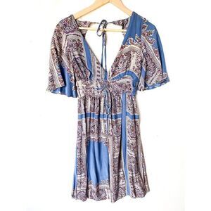 Alice & Trixie Blue Purple 100% Silk Paisley Print Dress